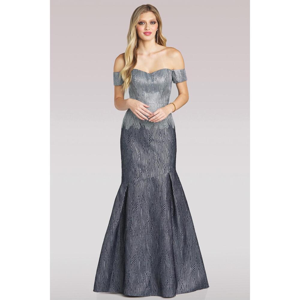 NEW GIA FRANCO off shoulder evening dress in navy